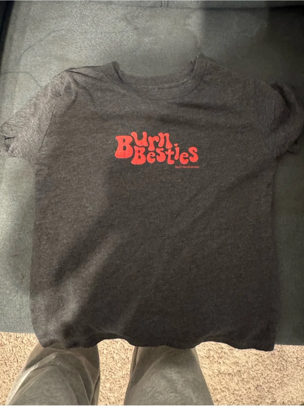 Kids Black Graphic Tee with Red 'Burn Besties' Print